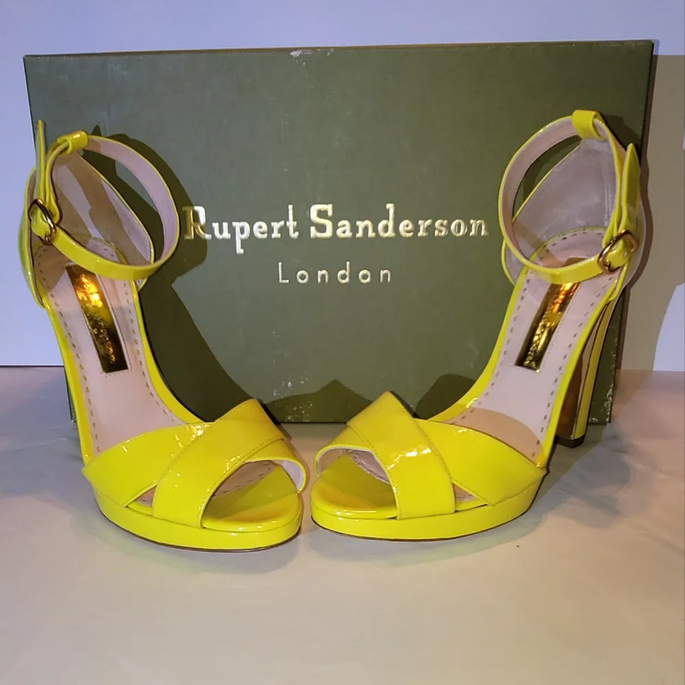 RUPERT SANDERSON Meadow Patent Heel in Citrus Color. - Picture 5 of 11